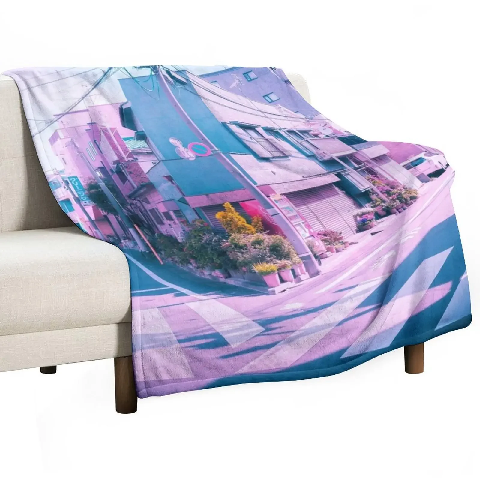 

Anime in Real Life Vaporwave Summer Day in Tokyo Residential area Throw Blanket Designers Quilt Luxury St Blankets