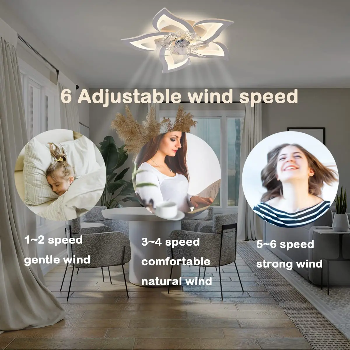 Modern Ceiling Fans with Lights, Fan Lamp with Remote Control, 3 Color Fan Lighting, Petal Ceiling Fan for Bedroom/Living Room - Image 5