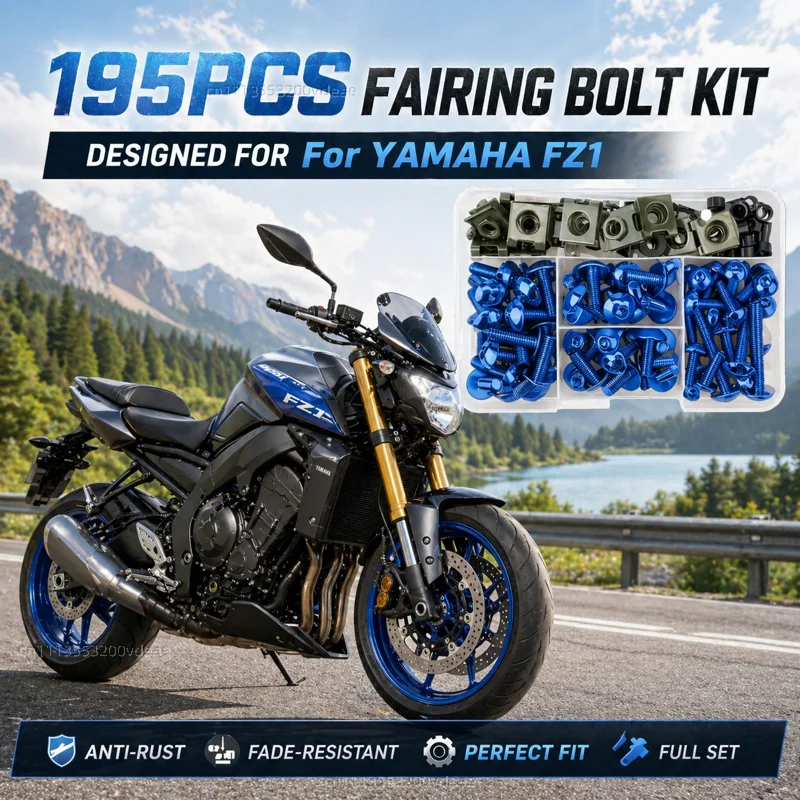 

195Pcs Motorcycle Aluminum Fairing Bolt Screws Kit Nut Clips For YAMAHA FZ1 FAZER FZ-1 2006-2015 2008 2009 CNC Fastener Hardware
