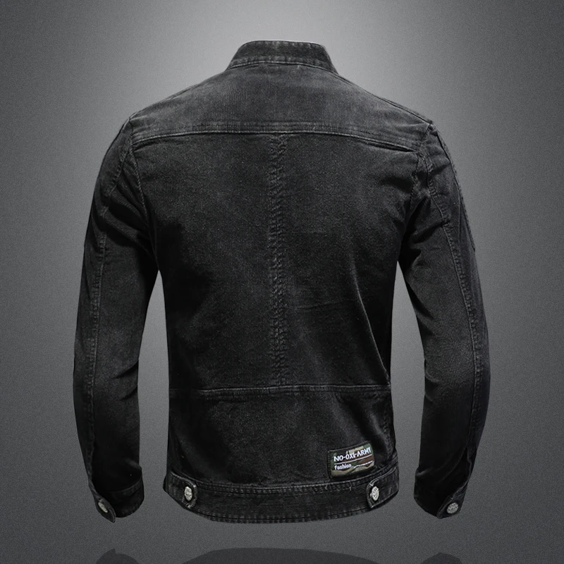 2024High Quality Men Europe and The United States Style Stylish Handsome Casual Boutique Corduroy Solid Color Denim Trend Jacket