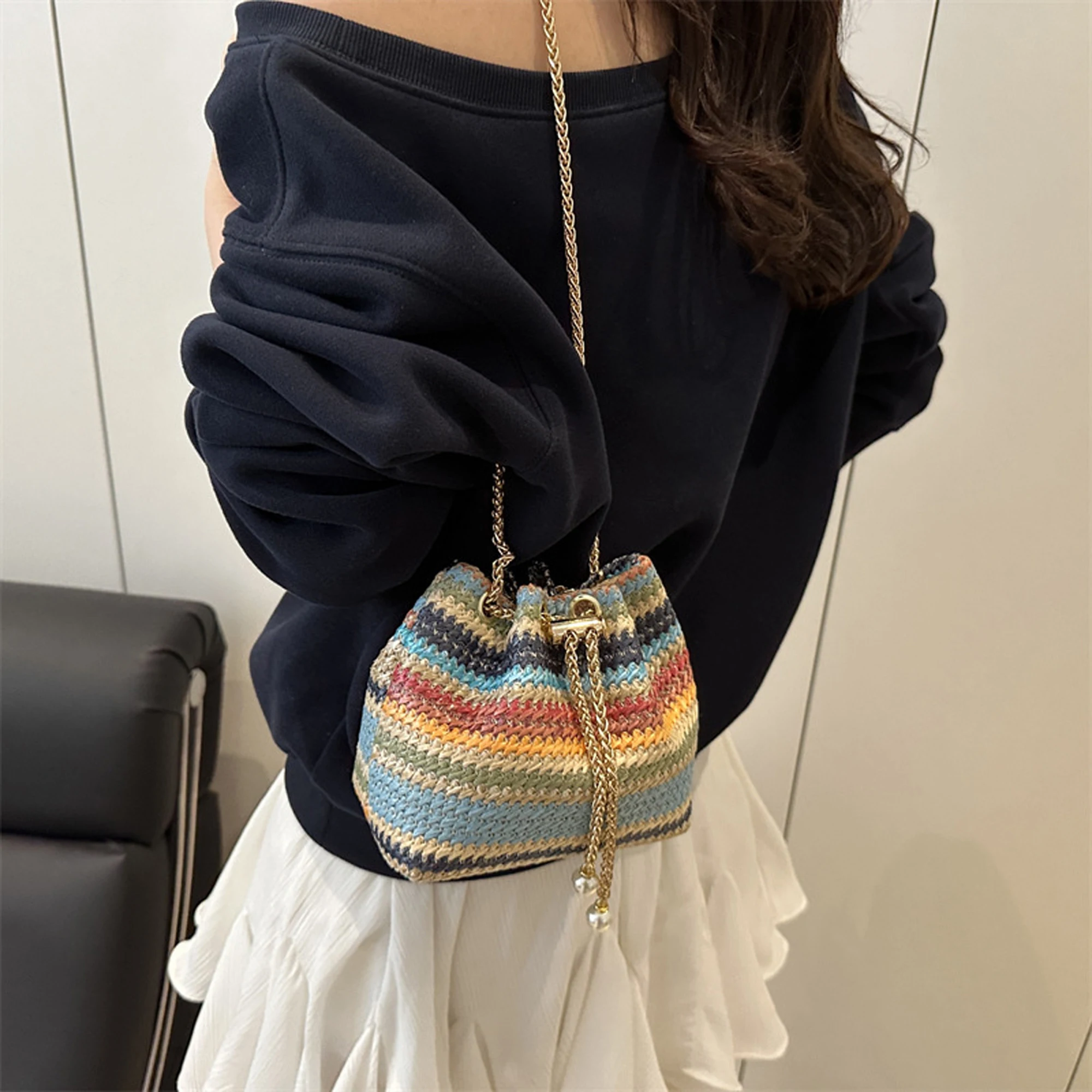 Tas Selempang Kulit Bergaya dengan Detail Rumbai Dompet Bahu Ringkas untuk Tas Messenger Modis Wanita