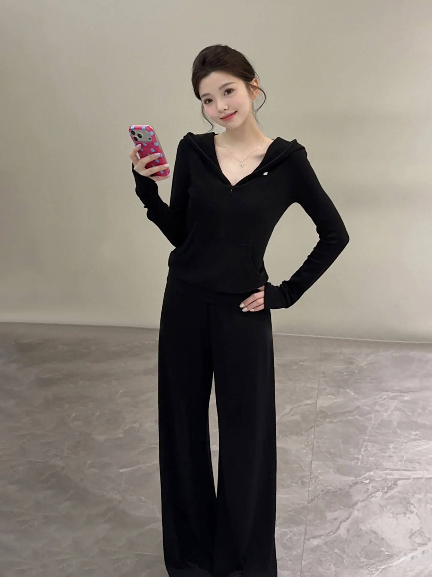 Song Autumn Casual Lazy Slimming Stylish Hooded Top Wide Leg Pants Set Two Piece DT2629 Fashionable Women's Ensemble