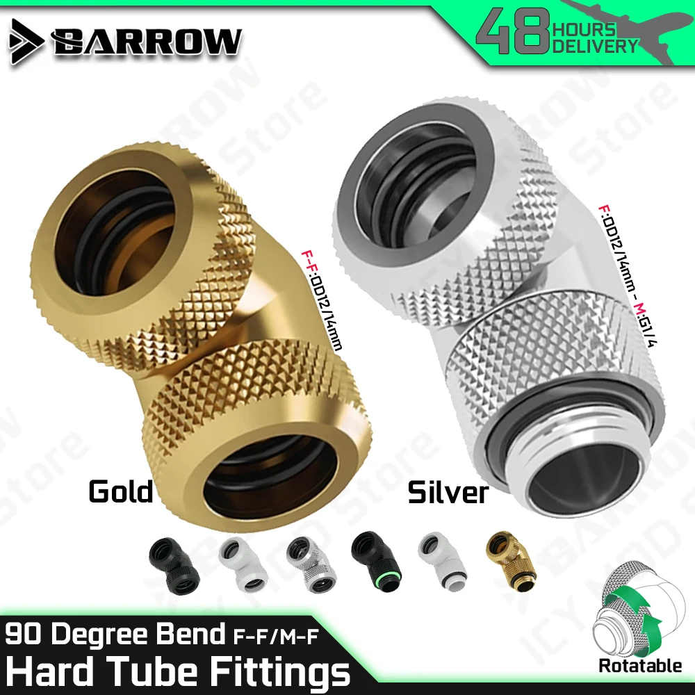 Water Cooling Fittings Barrow 90 Degree Curved Brass Tube Connection Parts F-F/M-F G1/4 Thread OD12mm/14mm PC Case MOD TWT90KN