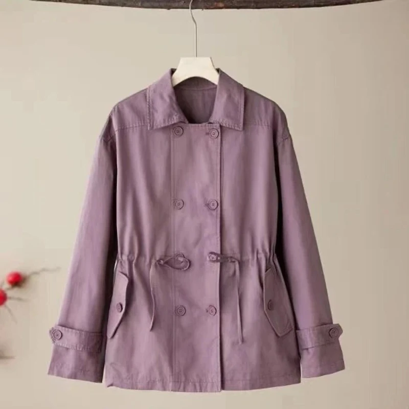 Women's Classic Double Breasted Trench Coat With Adjustable Waist And Functional Pockets For Spring And Autumn Casual Wear In En