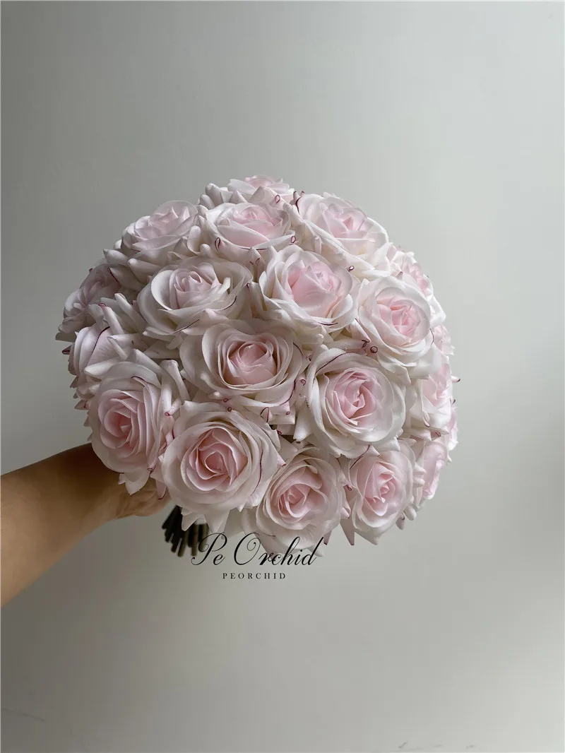 PEORCHID Pink Rose Brides Boquet Flowers Wedding Decoration High Quality Real Touch Artificial Bouquet Bukiet Sztucznych Kwiatów