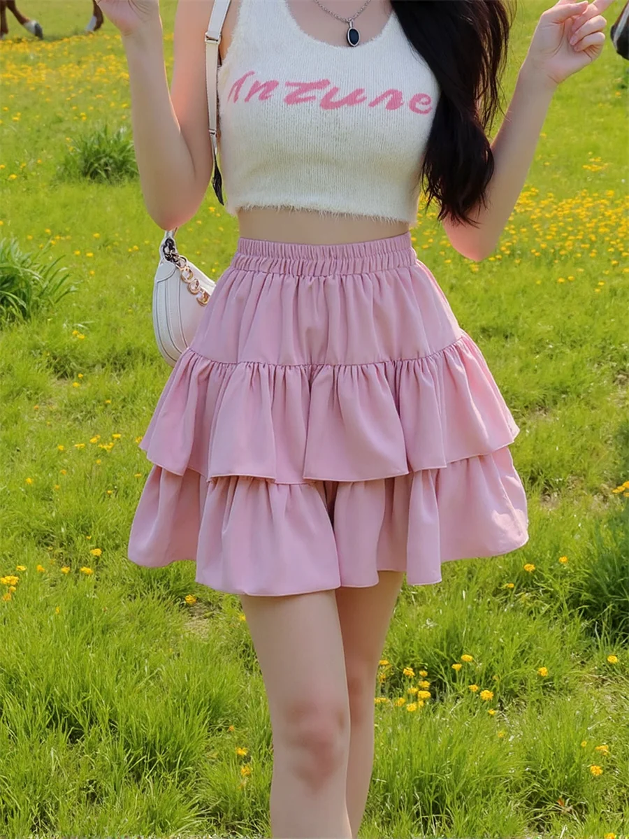 

Mini Ruffled Cake Skirts Womens Gingham Check Pattern Classic Traditional Vintage Retro Nostalgic Picnic Countryside Rural