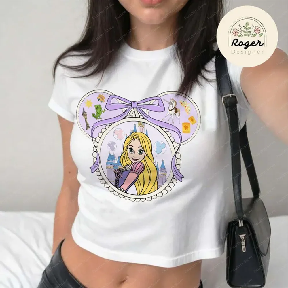 Personalized Coquette Bow Princess Baby Tee Disney Girls Croptop Women T Shirt Cinderella Rapunzel Birthday Top Y2k Sexy Clothes