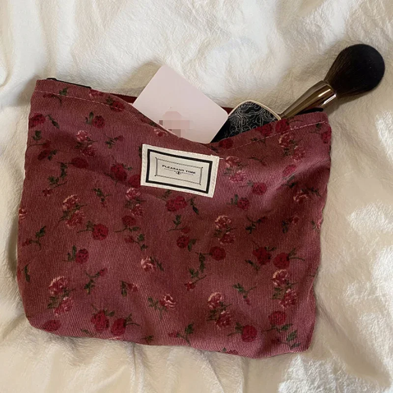 Bolsa de cosméticos con estampado de leopardo Retro de pana, bolsa de lavado para mujer, bolsa de cosméticos de viaje, Estuches de almacenamiento de