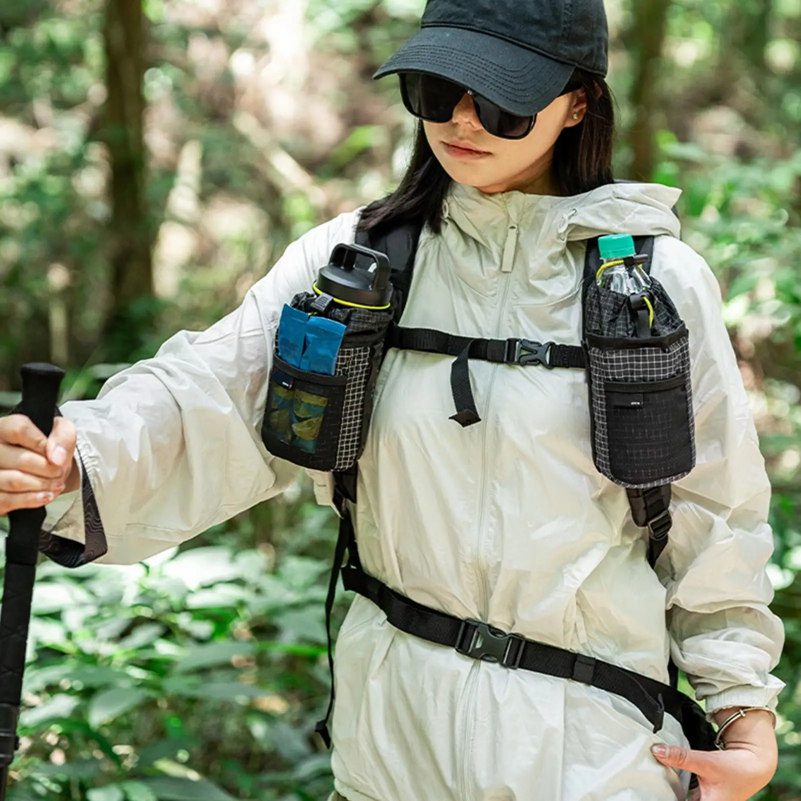 

Держатель для бутылки с водой для рюкзака, ремень с регулируемыми ремнями, держатель для бутылки с водой с ремешком для пеших прогулок в тренажерном зале, бега