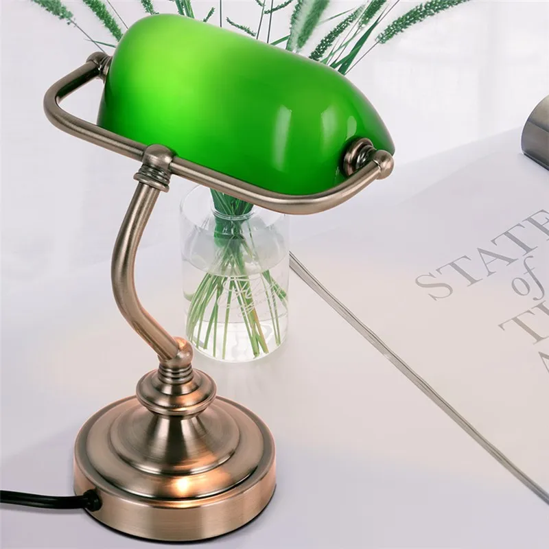 

Antique table lamps Retro G9 green lamp Glass Lampshade Classic Bedside Office Library Room Living Room Cafe bank lamp