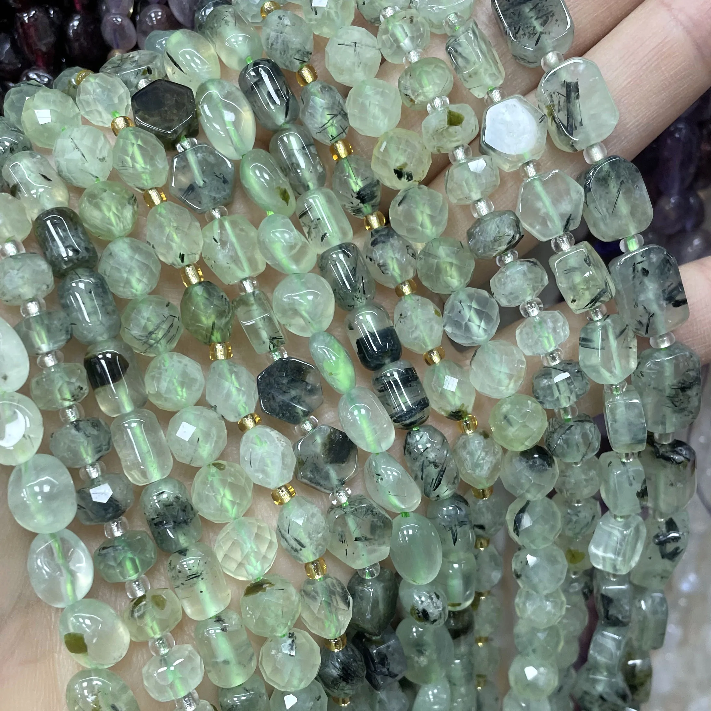 Natural Stone Green Prehnite Faceted Cube Round Irregular Loose Spacer Beads For Jewelry Making DIY Bracelet Necklace Accessorie