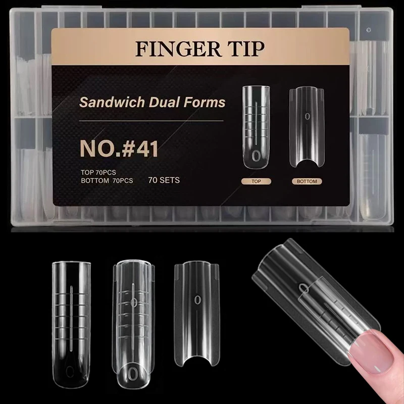 ساندويتش أشكال أظافر مزدوجة 140/280 قطعة ملحقات-أشكال مزدوجة نعش اللوز مربع أشكال أظافر قالب علوي قالب سفلي أداة مانيكير #1