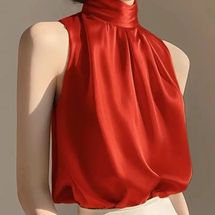 Top de Verão de Seda Satin para Mulheres 2025 Novo de Alta Qualidade Estilo Coreano Solto