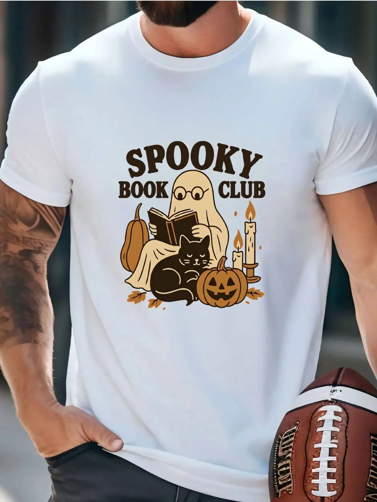 Mens Spooky Book Club Tee: Ghost Reading T-Shirt 100% Cotton Trendy Y2K Short-Sleeve Tee-Soft, Quick-Drying, Moisture-Wicking;