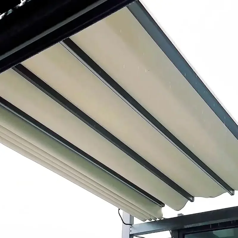 Motorized Waterproof Sunproof Retractable Pergola Roof Awning Folding Awnings with LED for Garden Patio Shop