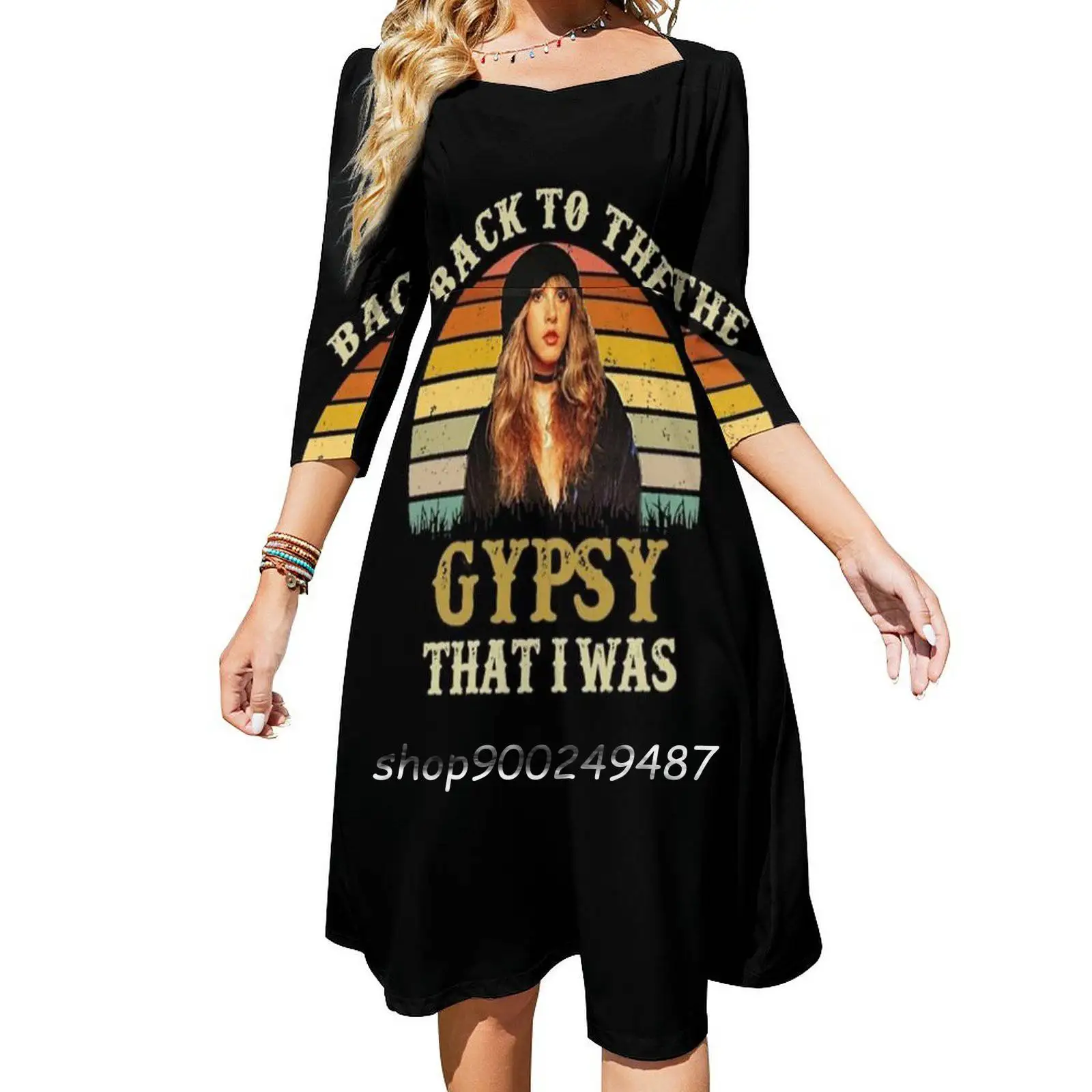 Back To Gypsy T-Shirt Elegant Party Women Dress Slim V Neck Long Sleeve Dress Casual Dresses Band Metal Vintage Retro Stevie