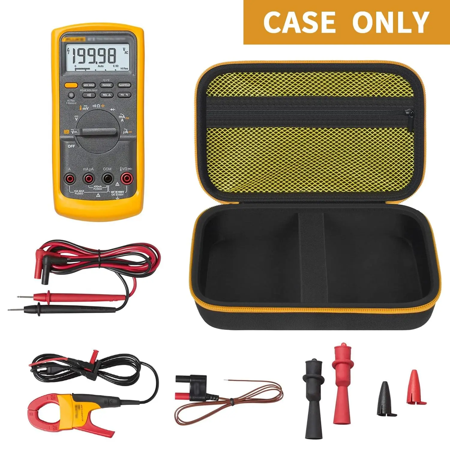 Hard Carrying Case for Fluke 87-V/ 88V/ 15B+/ 17B+ and More Digital Multimeter, Protective Travel Storage Bag - Black + Yellow