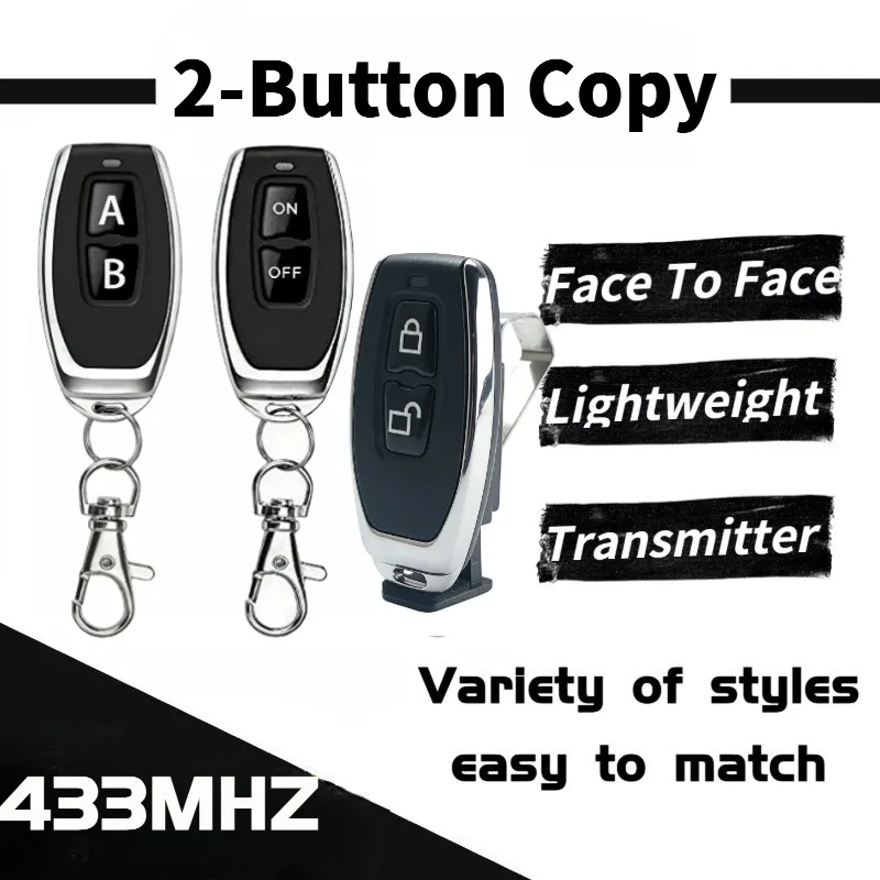 Universal 433 Wireless Cloning Starter - Handheld 2-Button Remote for Copying Garage Door Gate Keys