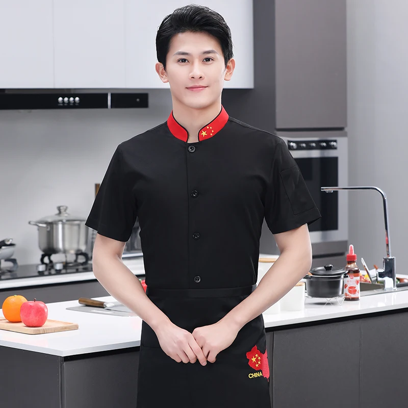 Breathable Short Sleeve Chef Jacket Restaurant Stretchy Cook Coat Cafeteria Waiter Uniform Kitchen Work Tops Bakery Overalls