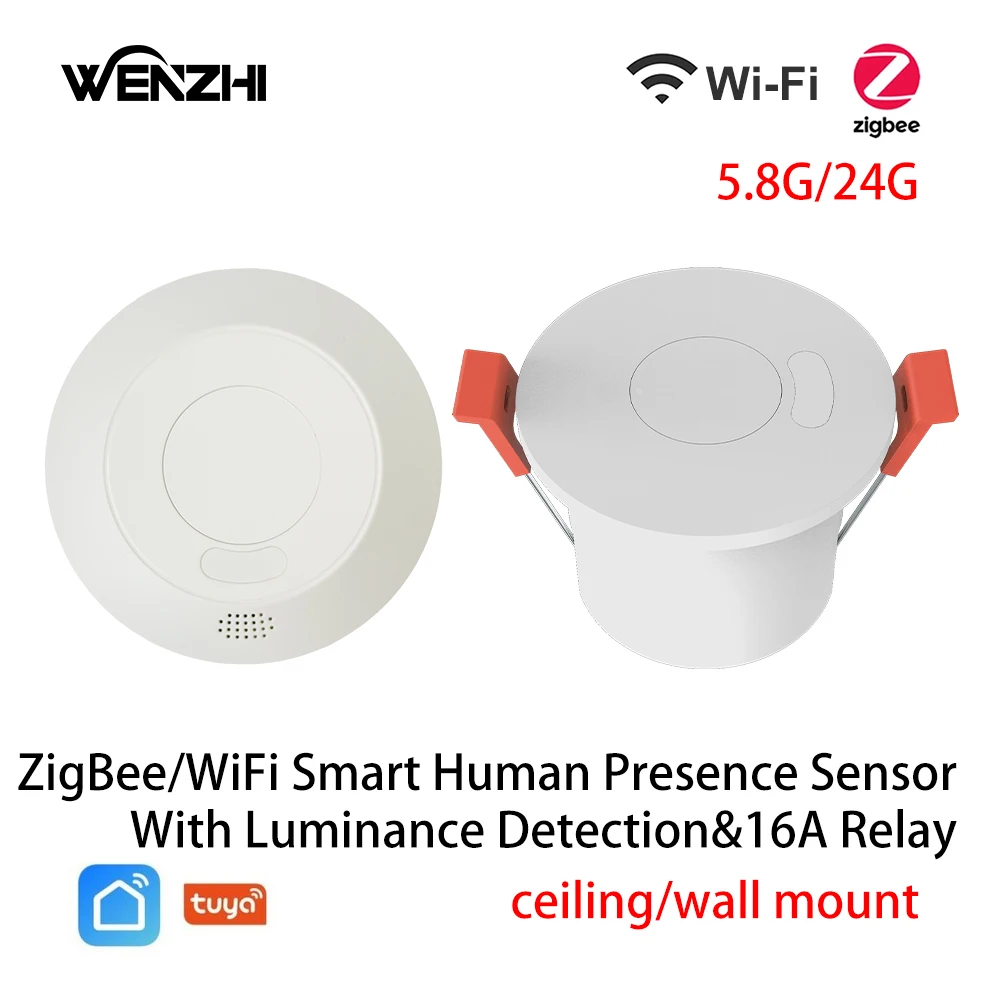 ZigBee3.0/Wifi 24G MmWave Radar presencia humana Sensor de movimiento para interruptor de luz detección de luminosidad 110/220V Tuya Smart Life Home