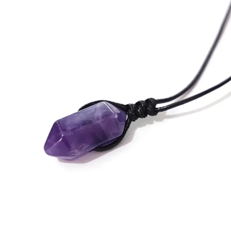 Natural Amethysts Crystal Stone Pendant Adjustable Rope Chain Quartz Collar for Women Men Jewelry  Wholesale