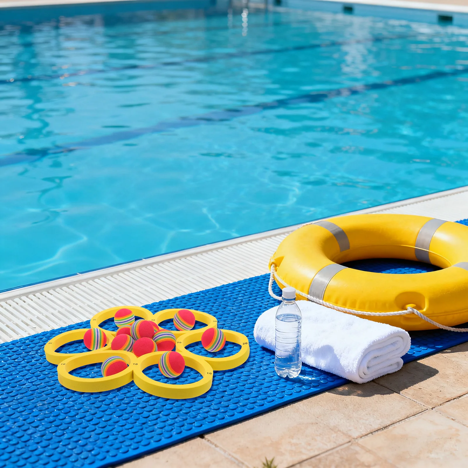 Juego de anillos flotantes para lanzar agua Eva, lanzamiento de piscina con diseño marcado de puntuación, juego familiar portátil al aire libre para adolescentes y niños, 1 Juego