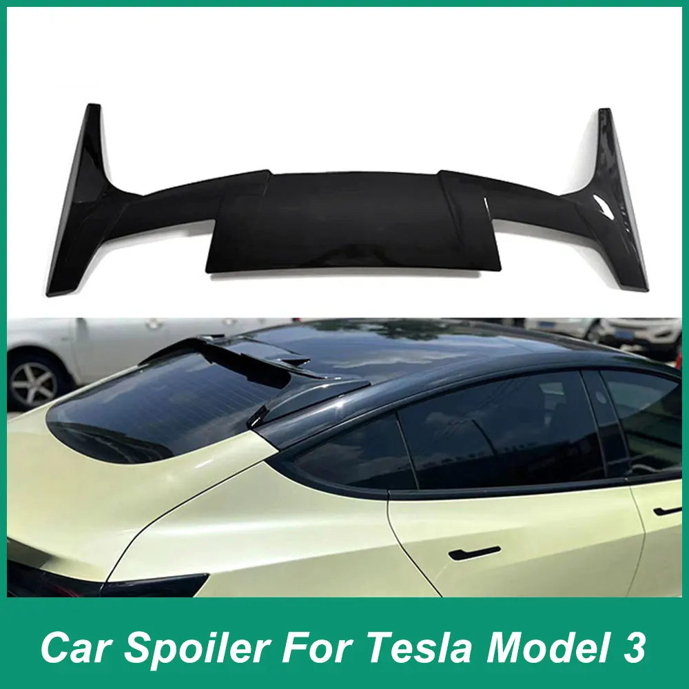 

For Tesla Model3 2020 21 2223 Rear Roof Spoiler Luggage Lid Rear Glass Sunshade Wing ABS Plastic Shiny Black Carbon Accessories