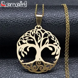 Tree of Life Yggdrasil Celtic Knot Necklace for Women Men Gold Plated Stainless Steel Plant Pendant Necklaces Jewelry N8076GDS04