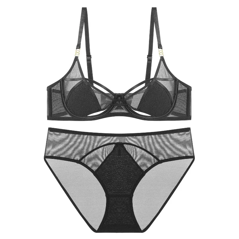 

Cross-border French Underwear Women's Pure Desire Thin Perspective Mesh Sexy Underwear Big Breasts Small Anti-sagging Bra Set