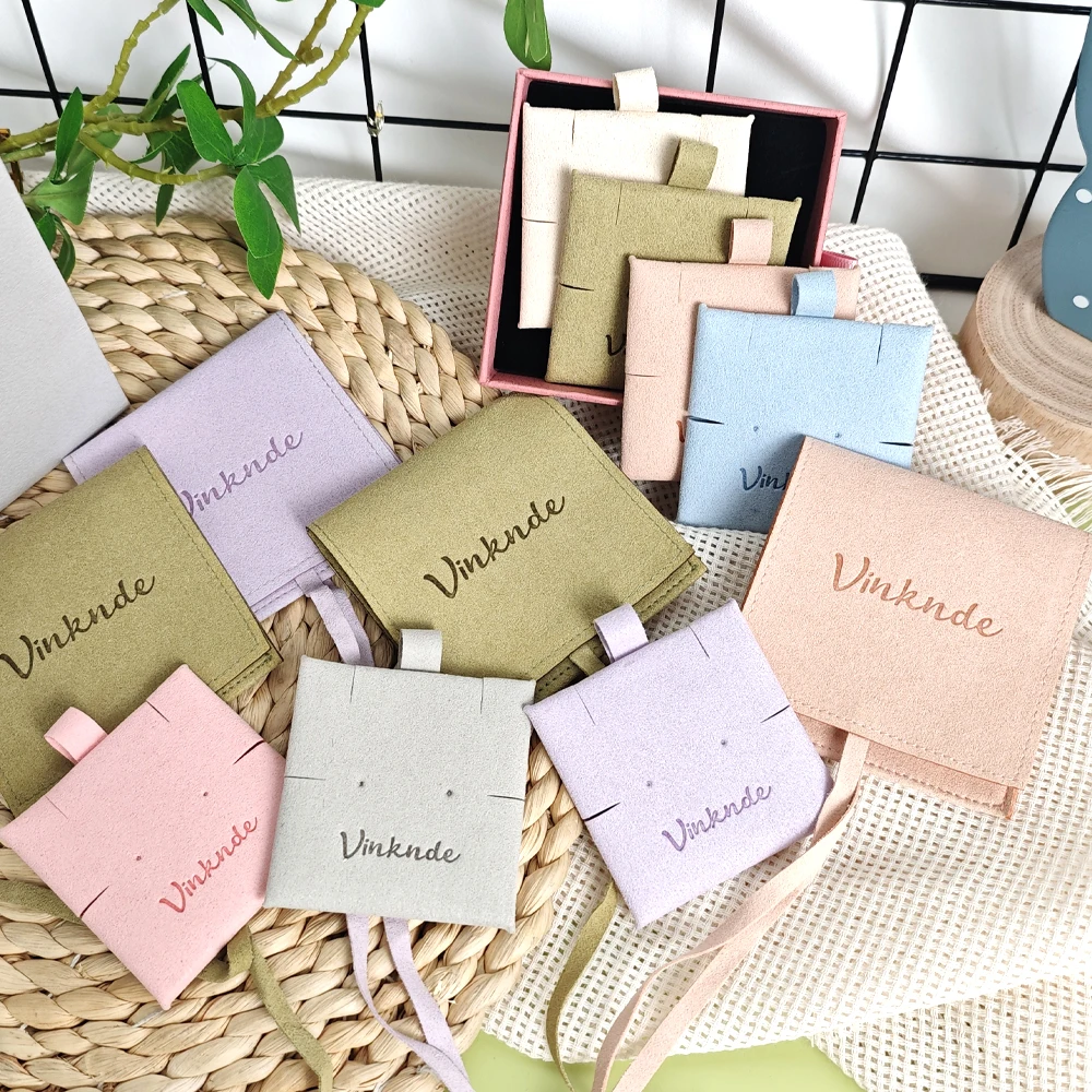 

Custom Logo Mini Jewelry Bag Travel Portable Earring Ring Storage Pouch With Card Necklace Pendant Organization Velvet Gift Bags
