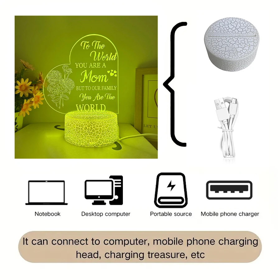 3D Mother flowers Love 3D nightlights, room and living room table decorative lights, holiday gifts, color adjustable.