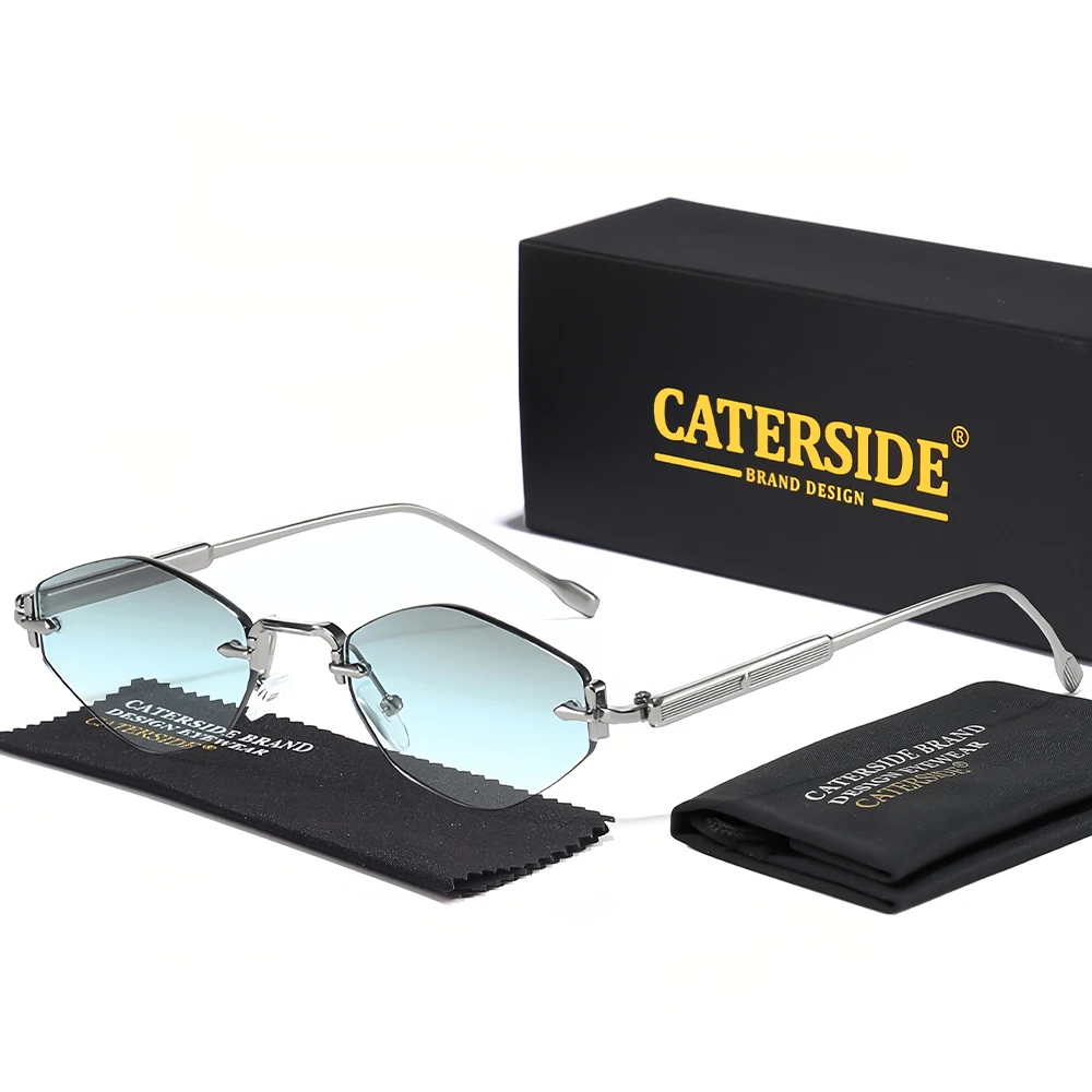 CATERSIDE Herren-Sonnenbrille ohne Rahmen, hochwertiger Polygon-Metallrahmen, Y2K-Sonnenbrille, Damen-Party-Outdoor-Brille, UV400 – Detail 11