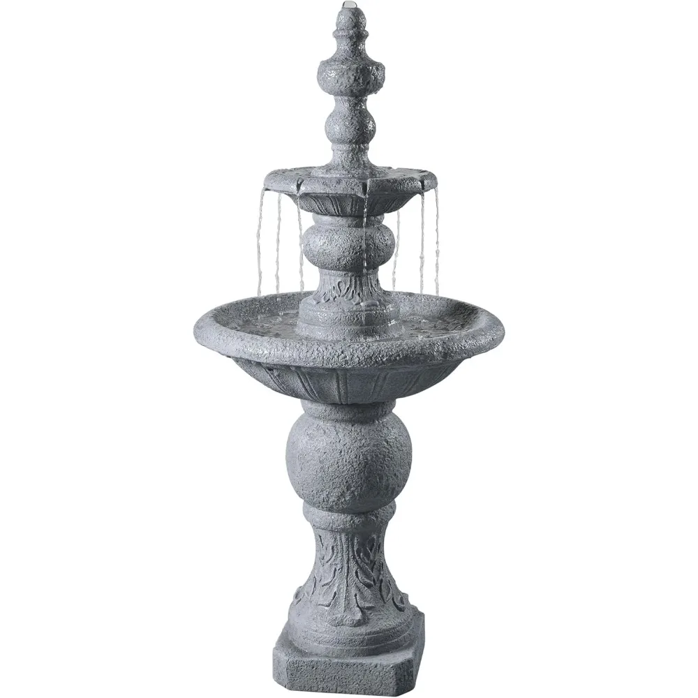 

52.56 in. Outdoor Two-Tier Water Fountain with Realistic Icy Stone Texture for Outdoor Living Spaces Creating a Calming Oasis