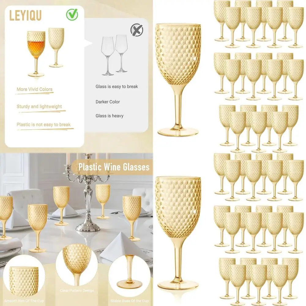 

Set of 24 Unbreakable Gold Plastic Wine Glasses, 13oz Acrylic Goblets for Bar, Party, and Wedding Use
