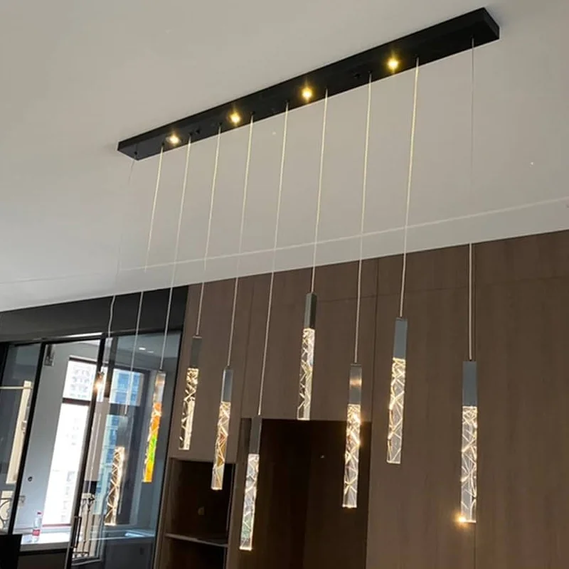 

2025 new striped crystal chandelier, golden lustre, ceiling restaurant pendant lamp, stainless steel, suitable for living room