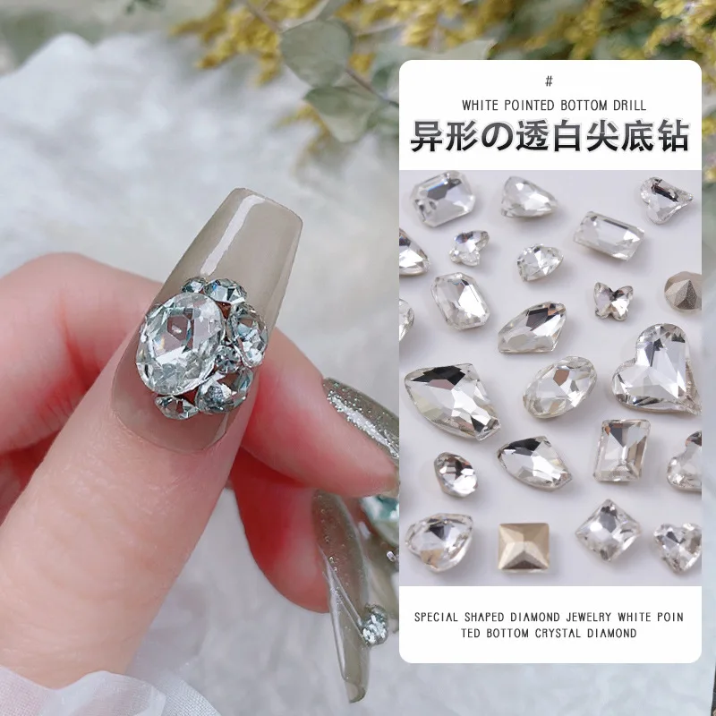 20PCS 3D Spitz Zurück Nail art Strass Charms Kristall Diamant Zubehör Teile Glitter Nägel Dekoration Liefert Material