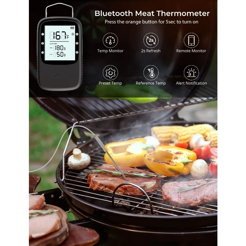 Govee Bluetooth Meat Thermometer, Wireless Meat Thermometer for Smoker Oven,Digital Grill Thermometer with 6 Probes,Timer Mode,