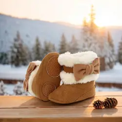 Baby Girl Plush Winter Snow Bowknot Boots Baby Boy Girl Boots Newborn Shoes Winter Snow Bowknot Anti-Slip Soft Sole Warm Infant