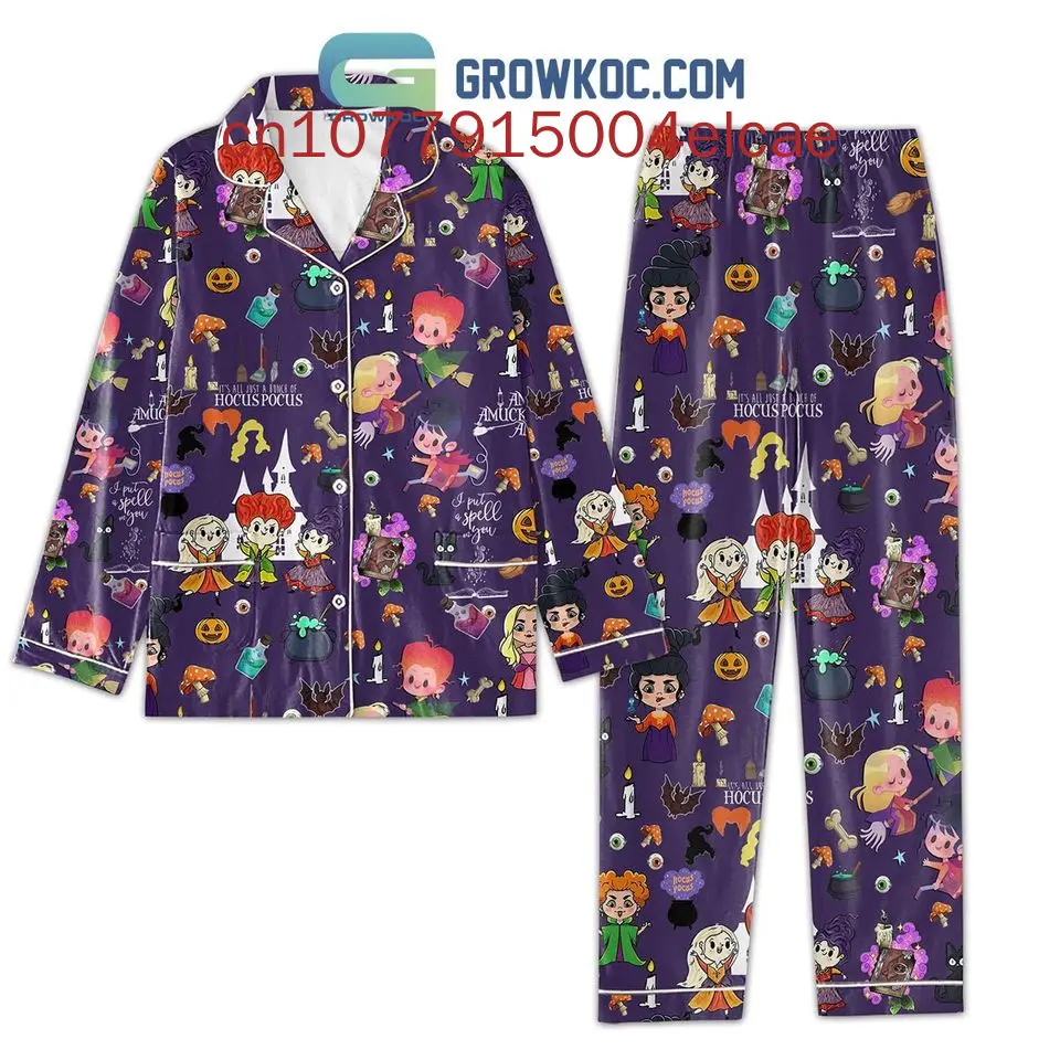 2024 New Christmas Hocus Pocus  Pajama Set Disney Casual Men\'s and Women\'s Long Sleeve Shirt Pajama Set