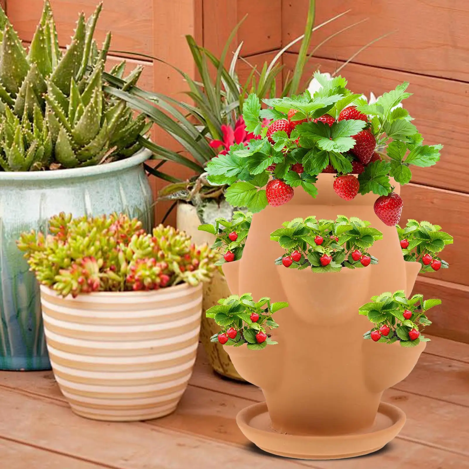 

Терракотовый цветочный горшок для клубники, цветочный горшок, вертикальный цветочный горшок, контейнер с подносом, садовые аксессуары
