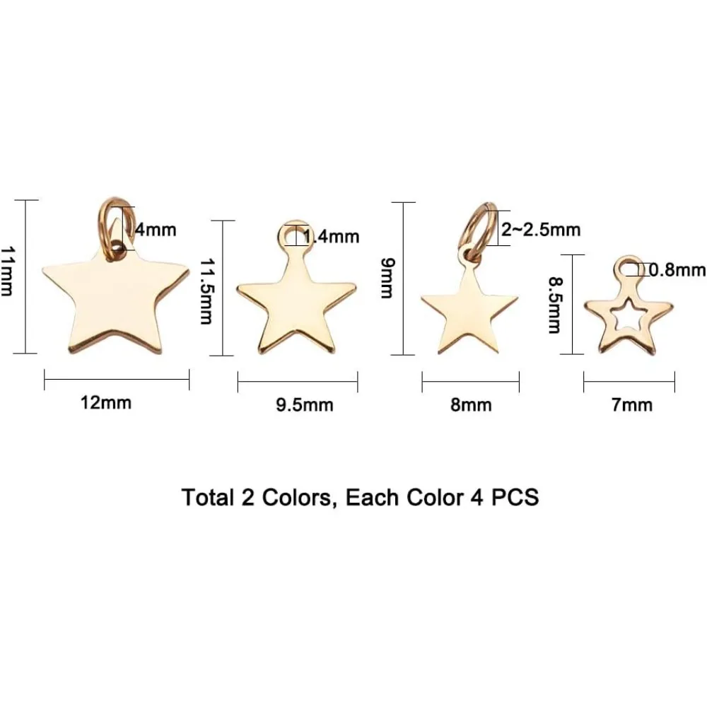 32 stks Rvs Star Charms 4 Stijlen Pentagram Hangers Ongeveer 7-12mm Brede Pentagram Bedels met Loop Ster Blanks