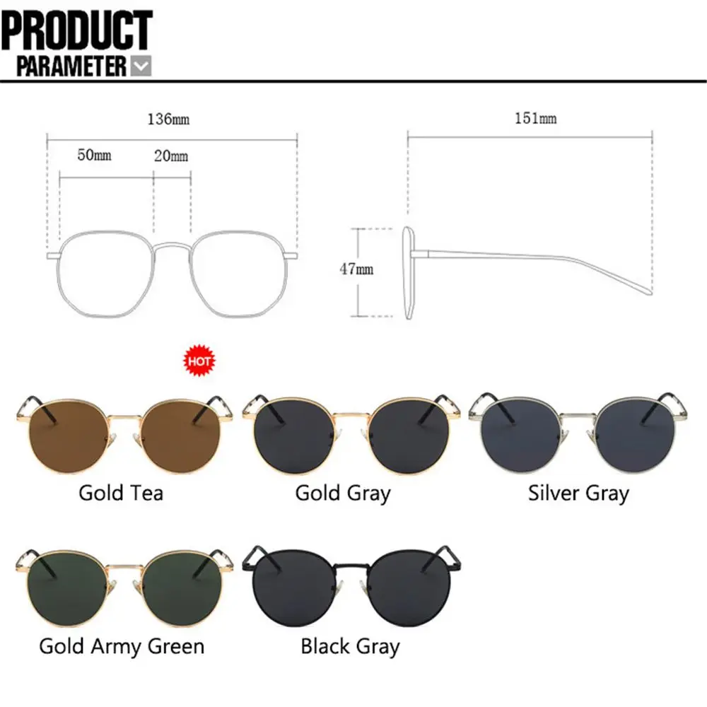 Fashion Round Sun Glasses For Women Men Sunglasses Metal Frame Fishing Shades Women\'s Eyewear Hip Hop Glasses UV400 Protection