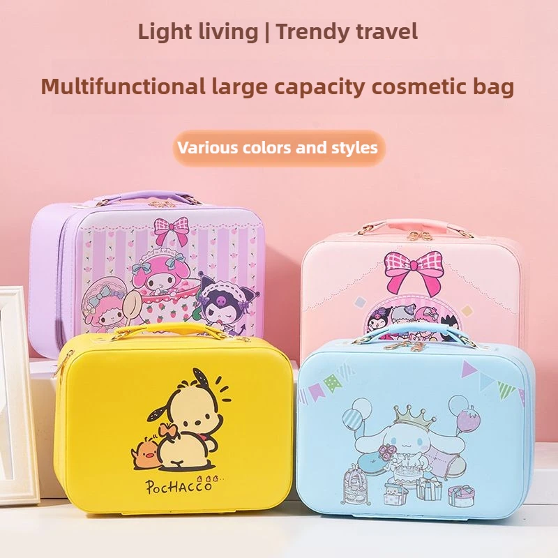 SanrioCharacters Cosmetic Bag Large Capacity Travel Toiletry Organizer Storage Box PU Leather Portable Hand Carry Case for Women