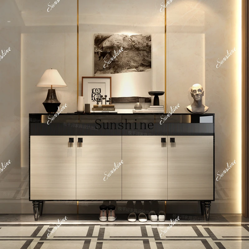 French retro integrated villa large flat door high-end solid wood storage large shoe cabinet  FT