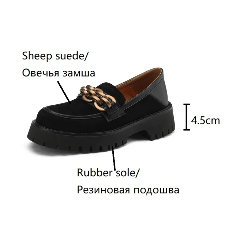 NEW Spring/Autumn Women Loafers Round Toe Chunky Heel Shoes Sheep Suede Shoes for Women Retro Metal Buckle Platform Women Shoes