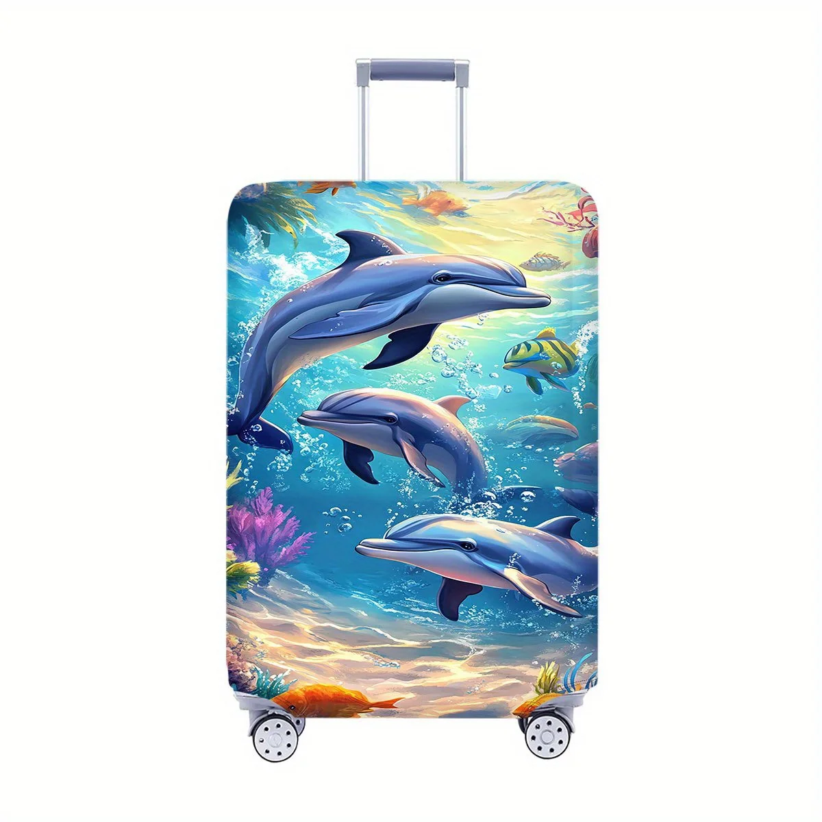

Эластичный защитный чехол для чемодана с ярким дизайном дельфина и кораллового рифа, устойчивый к царапинам, пыленепроницаемый, машинная стирка, полиэстер