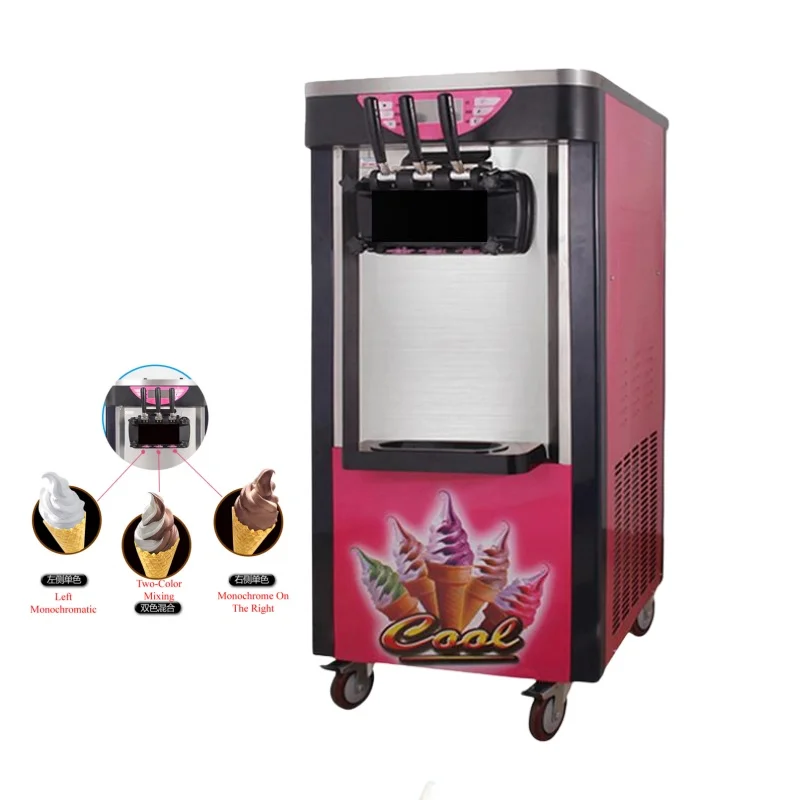 26l/H Low Noise Three Flavors Soft Serve Ice Cream Machine Stainless Steel Ice Cream Machine Sundae Freeze Cone Maker