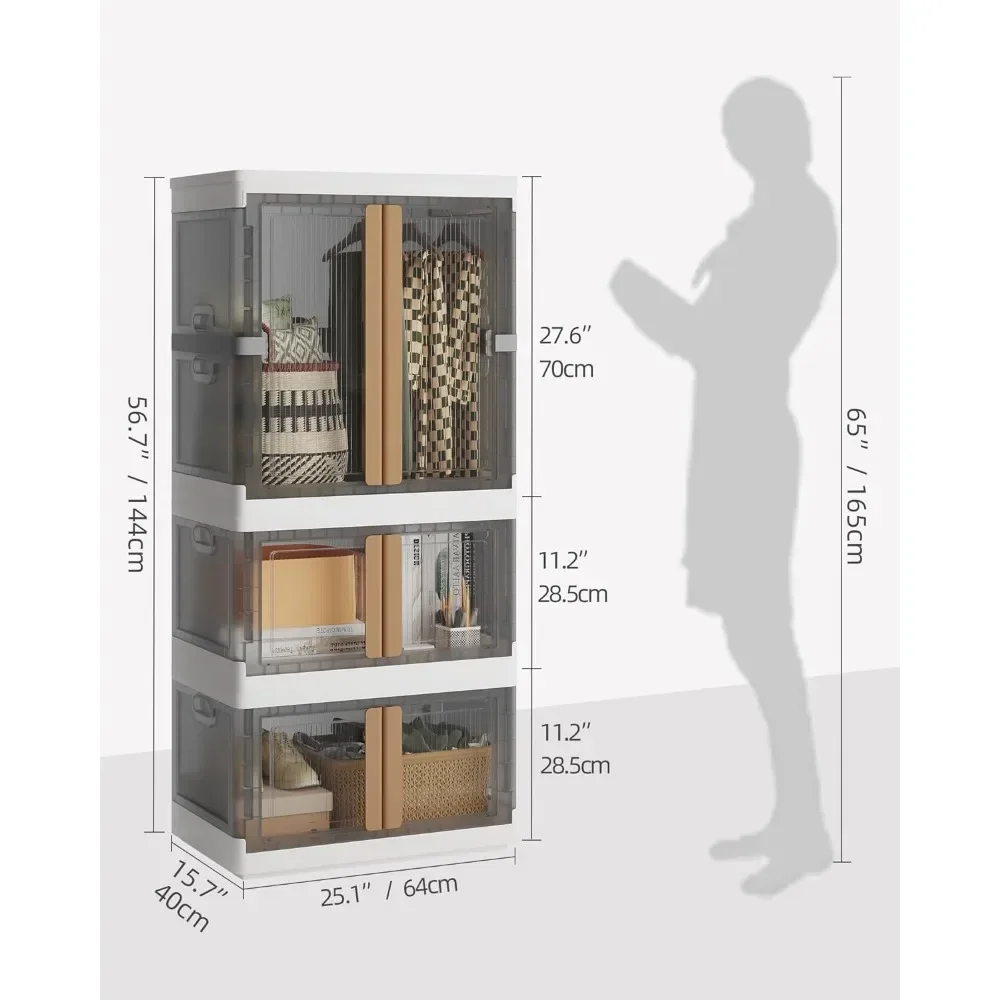 with Lid and Door, 79.6 Gallon Collapsible Stackable Combination Storage Box, Wardrobe Organizer (2 Pack 19 Gal,1 Pack 39.6 Gal)