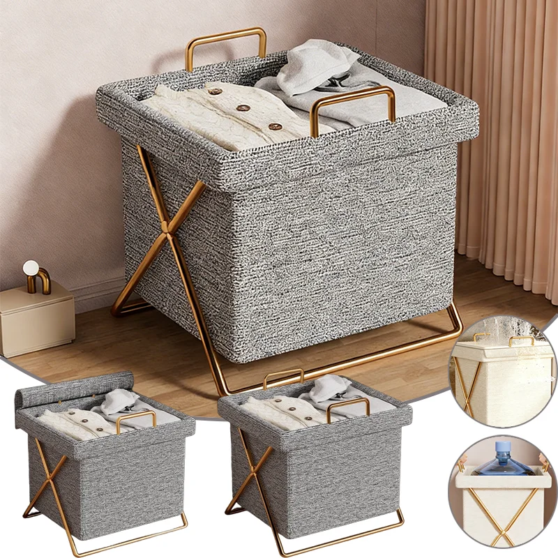 1PC Foldable Laundry Hamper with Lid & Handle Large Capacity Dirty Clothes Storage Basket for Home Dormitory Bathroom Bedroom