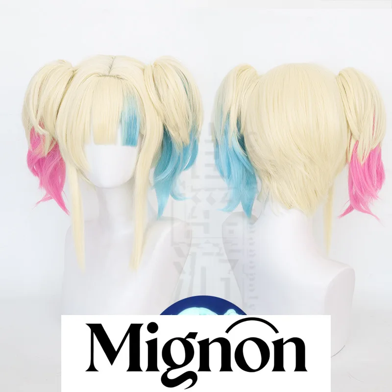 

Отряд самогубцев: Исекай Харли Квинн, парик для косплея, имитация кожи головы, зажим в виде тигра, двойные хвосты, подарок на Хэллоуин